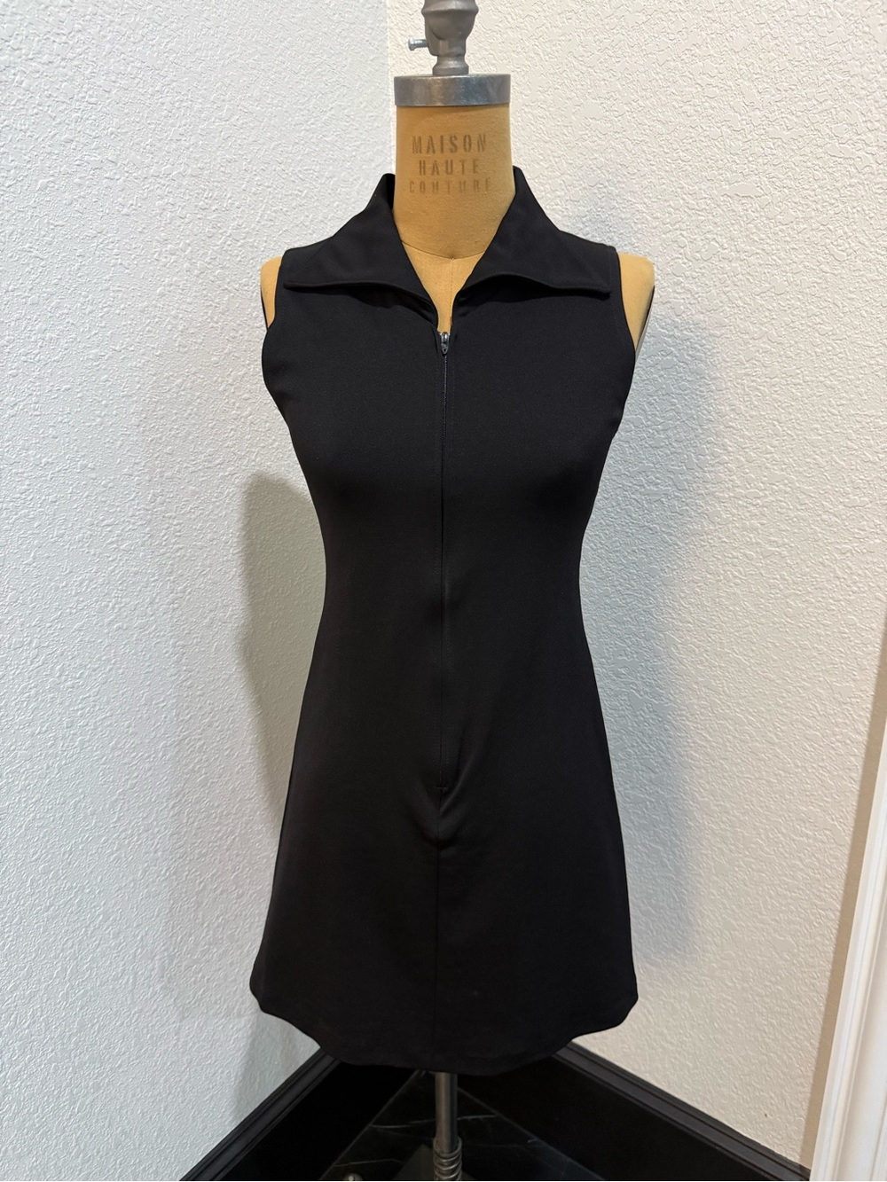 bebe Black Sleeveless Zip Mini Dress with Collar